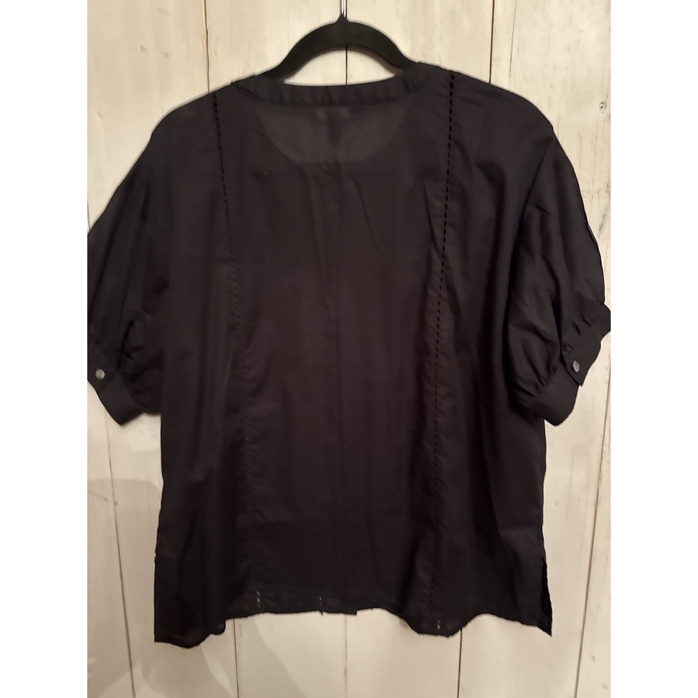 Banana Republic Voile Pleated Blouse Black Pintuck Top M Coastal Preppy - Picture 7 of 10